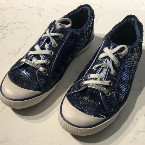 blue sequin tennis shoes